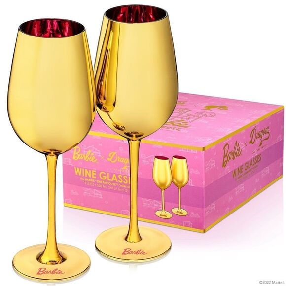 BARBIE DREAMHOUSE GOLD WINE GLASSES - Picture 1 of 11